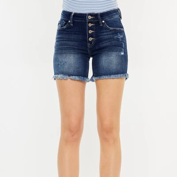 Kancan Mid Rise Button Fly Denim Shorts - Picture 1 of 9